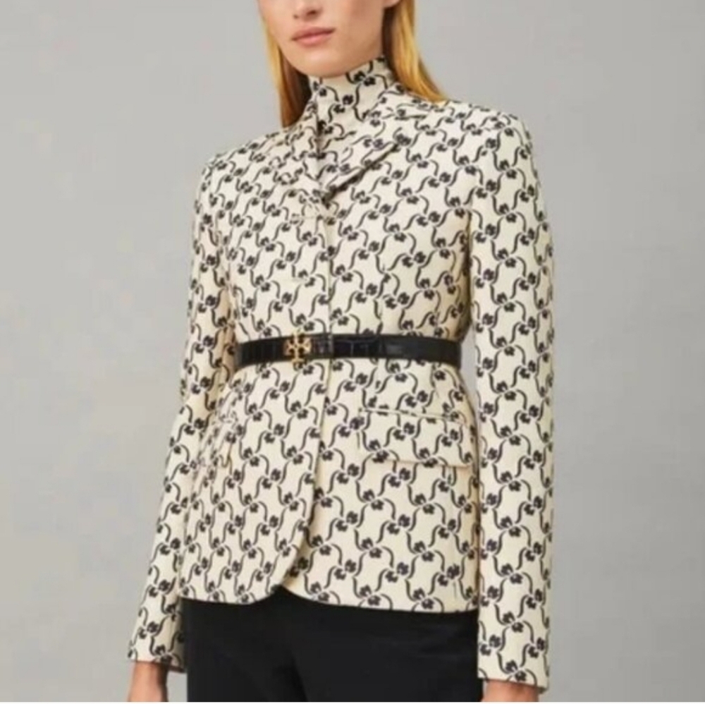 Tory Burch Jacket Blazer Cream with Black Floral Motif - Picture 2 of 10